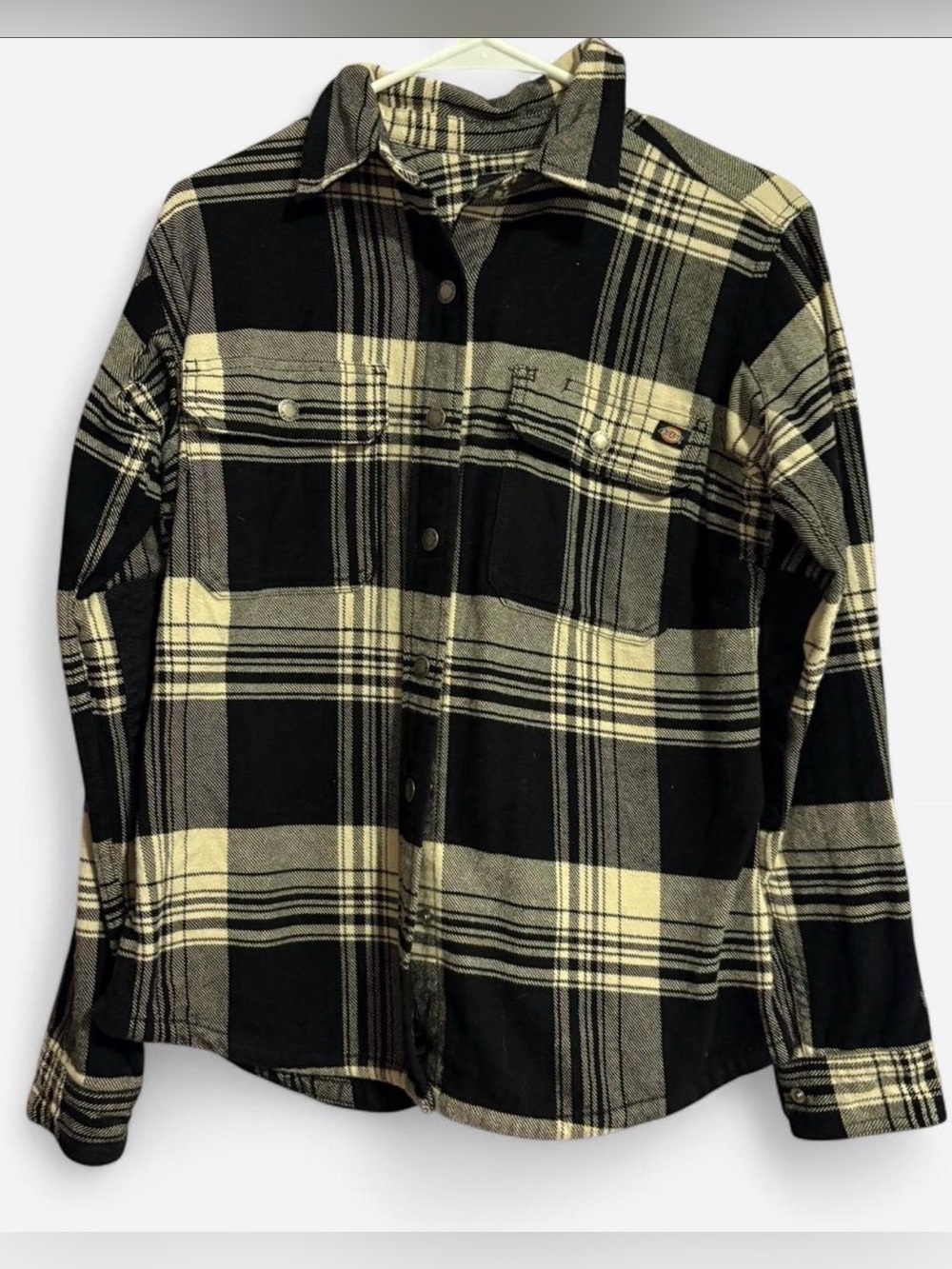 Dickies Black and Cream Plaid Button-Up Shirt - Men